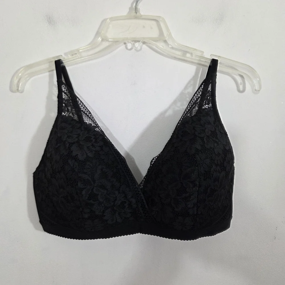 NWT Knix Knixy Lace Deep V Bralette Bra Black Wire Free Size XXL